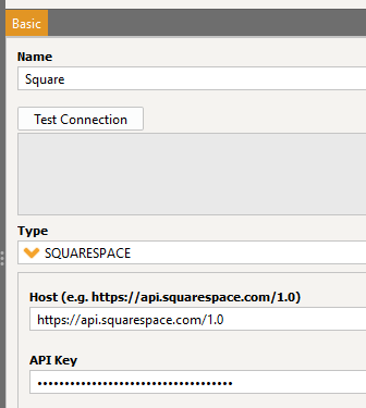 Beispielhafte Darstellung von Zugangsdaten im Squarespace Connector